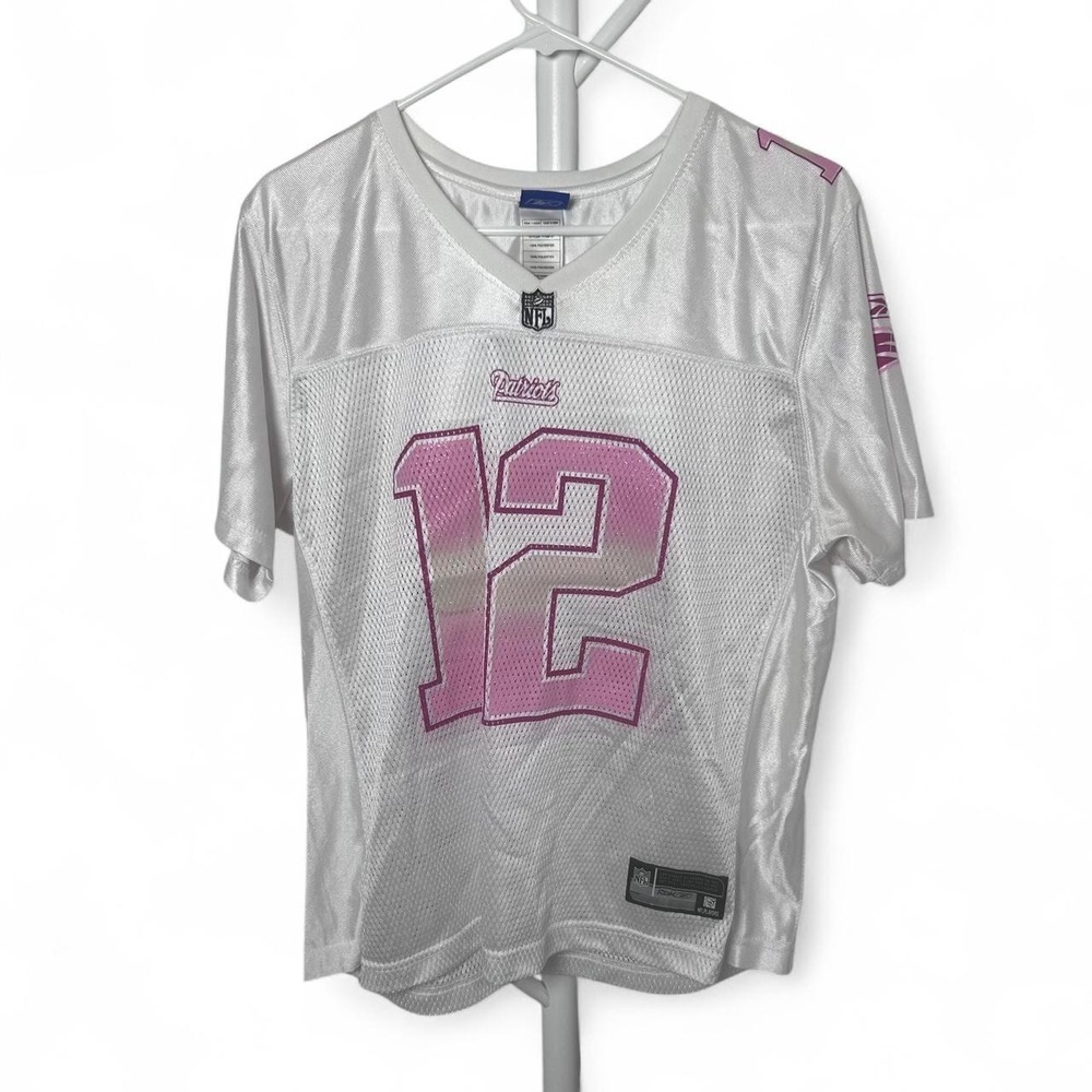 Reebok Tom Brady New England Patriots Jersey Women XL Breast Cancer Awareness 12 - Picture 1 of 6